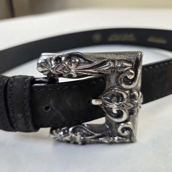 Nordstrom Made in Italy Black Leather Belt Sz S Ornate Silver Western Buckle main image 5